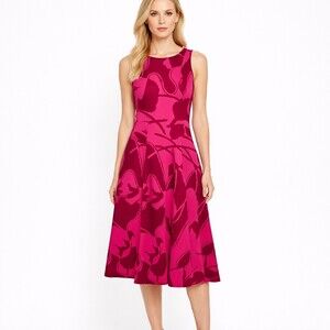 ME+EM Jacquard Racerback Knitted Maxi Dress Pink Red Camellia Floral US 2 NEW